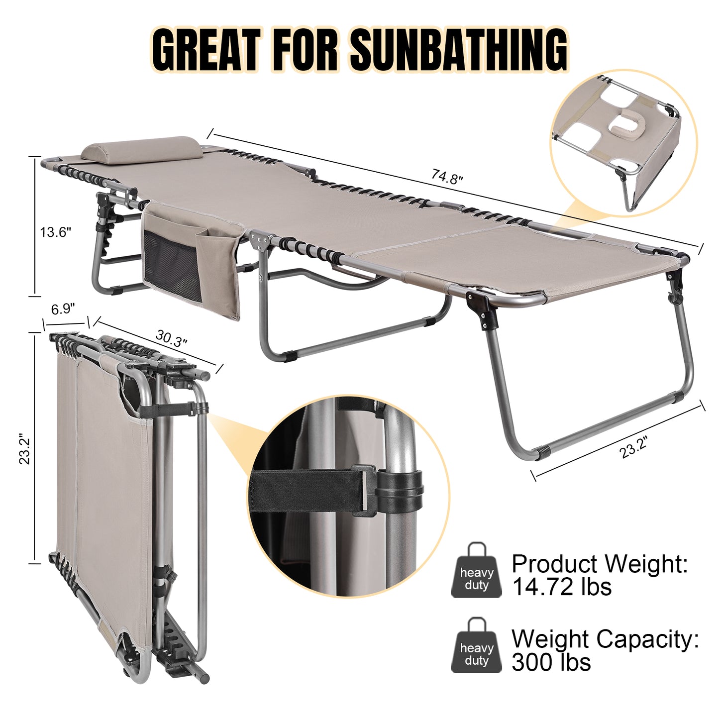 Minndudu Heavy Duty Tanning Lounge Chair with Face Arms Hole