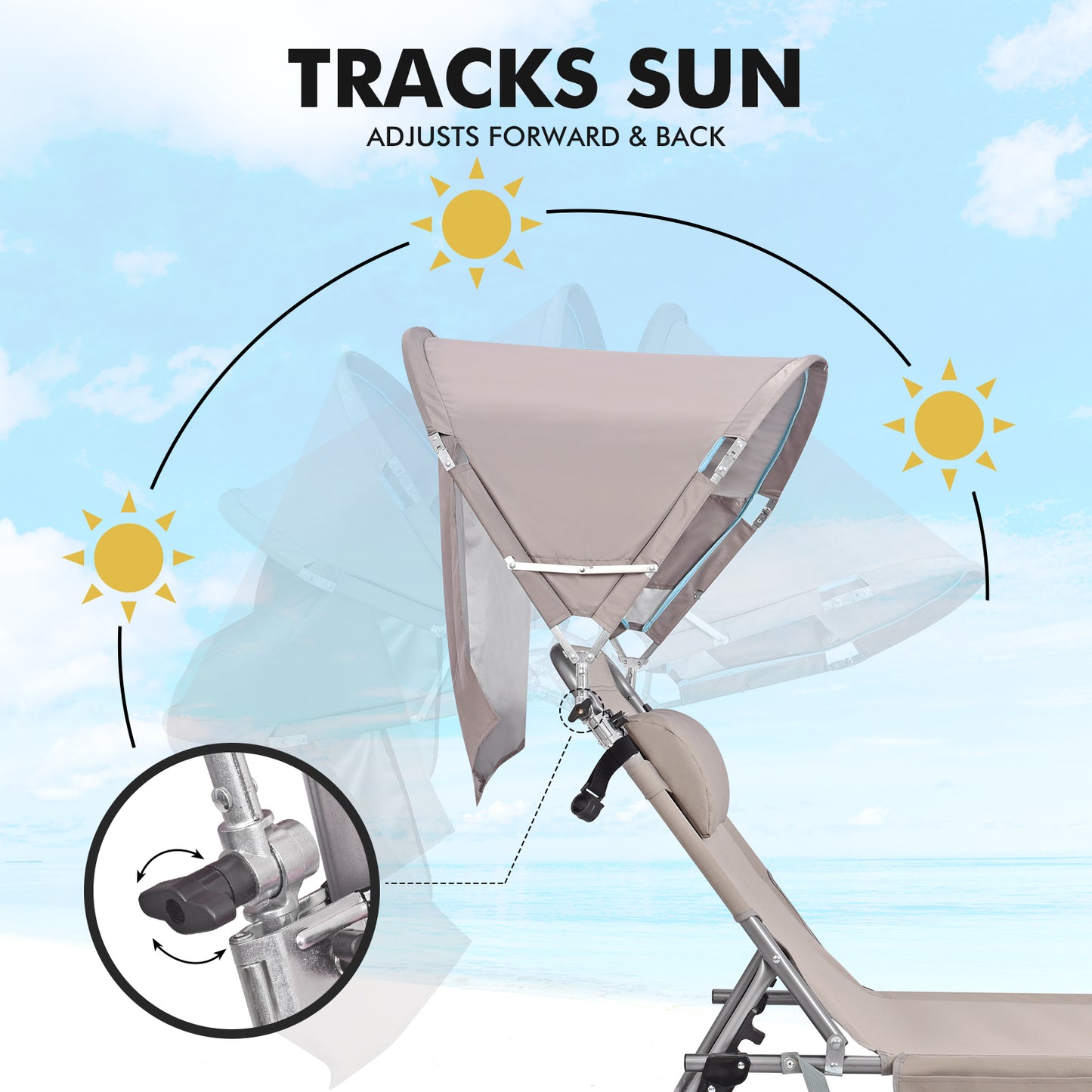 Minndudu Heavy Duty Tanning Lounge Chair with Sun Canopy Face Arm Hole
