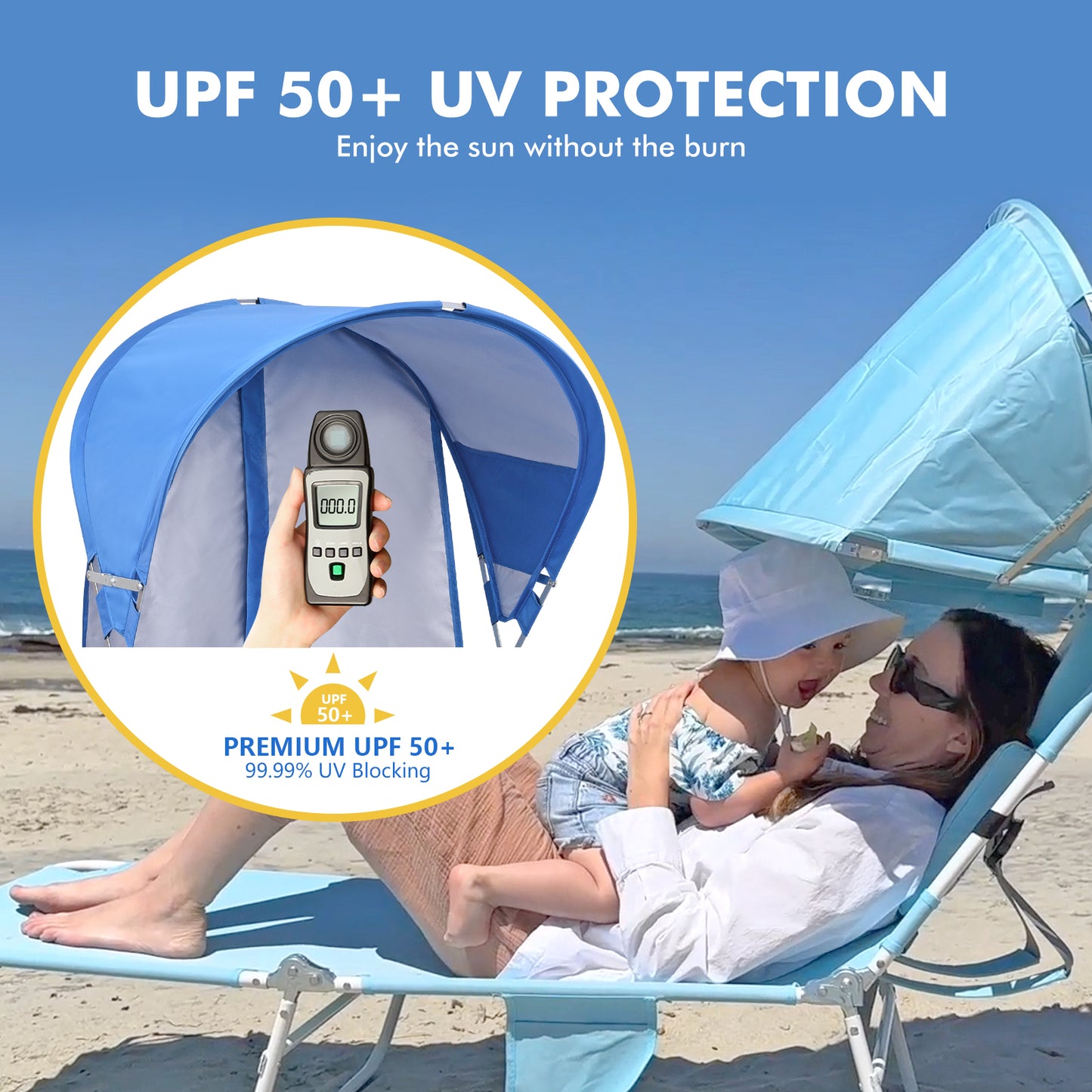 Minndudu Backpack Beach Tanning Chair with Face Hole Sun Canopy Umbrella
