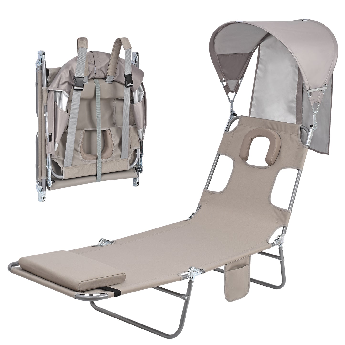 Minndudu Backpack Beach Tanning Chair with Face Hole Sun Canopy Umbrella