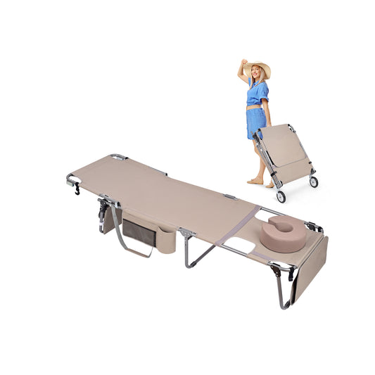 Wheel-To-Go Tanning Chair with Wheels & Face Hole & Thicker Washable Adjustable Pillow, Patent Design