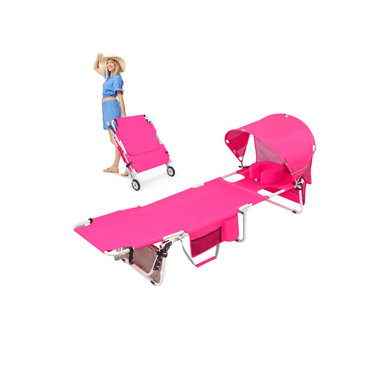 Wheel-To-Go Tanning Chair with Wheels & Adjustable Sun Canopy & Face Hole & Thicker Washable Adjustable Pillow, Patent Design
