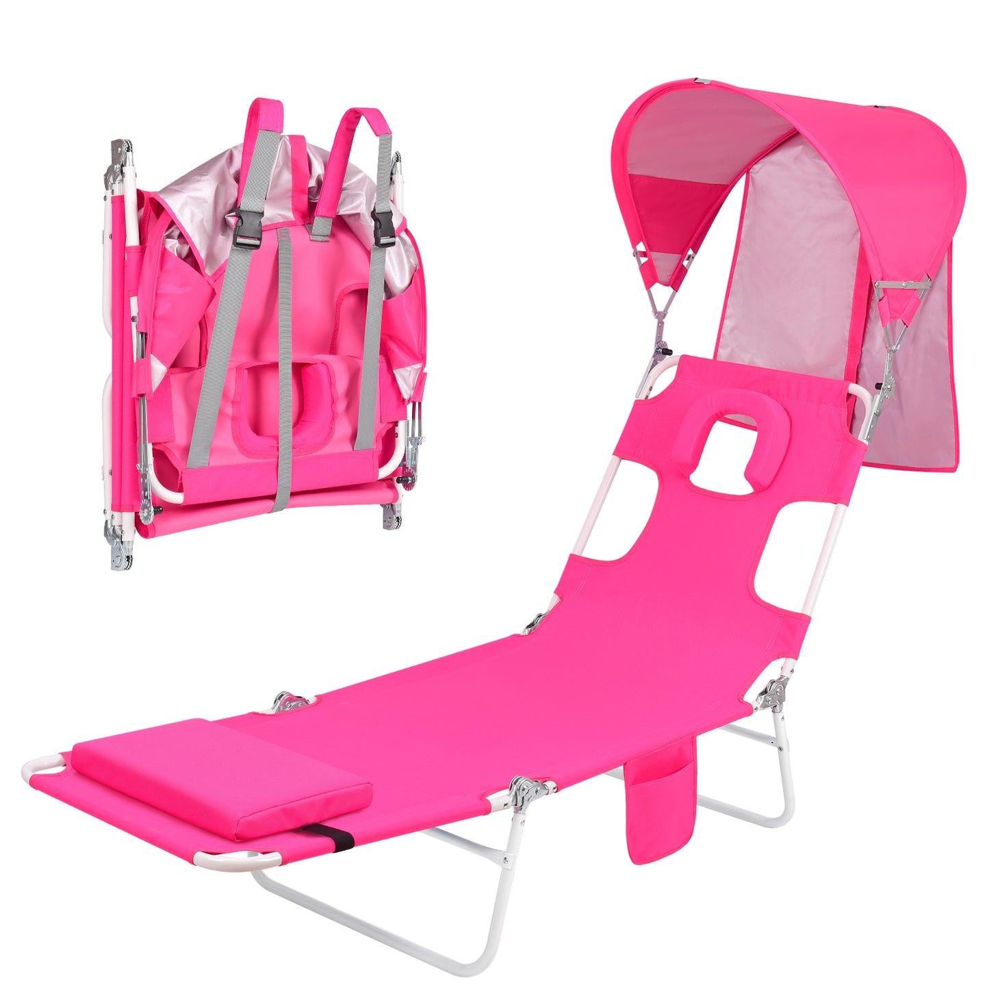 Minndudu Backpack Beach Tanning Chair with Face Hole Sun Canopy Umbrella