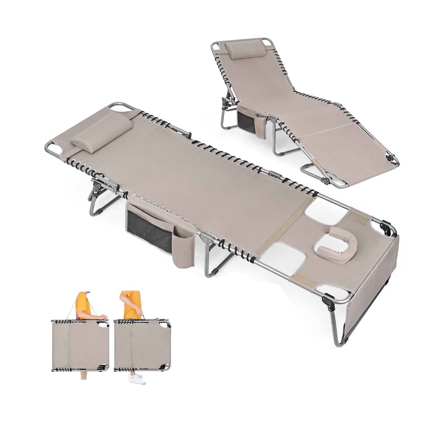 Minndudu Heavy Duty Tanning Lounge Chair with Face Arms Hole
