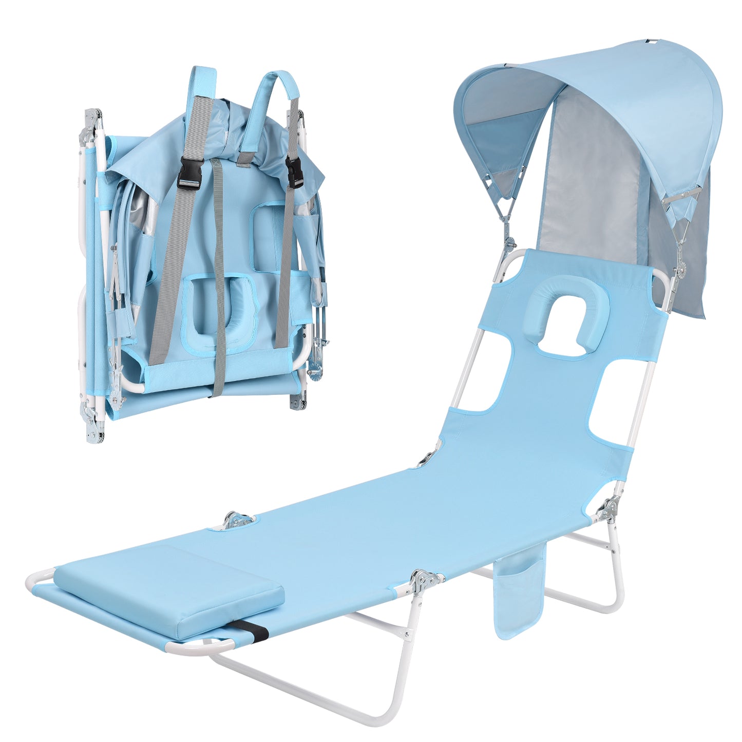 Minndudu Backpack Beach Tanning Chair with Face Hole Sun Canopy Umbrella