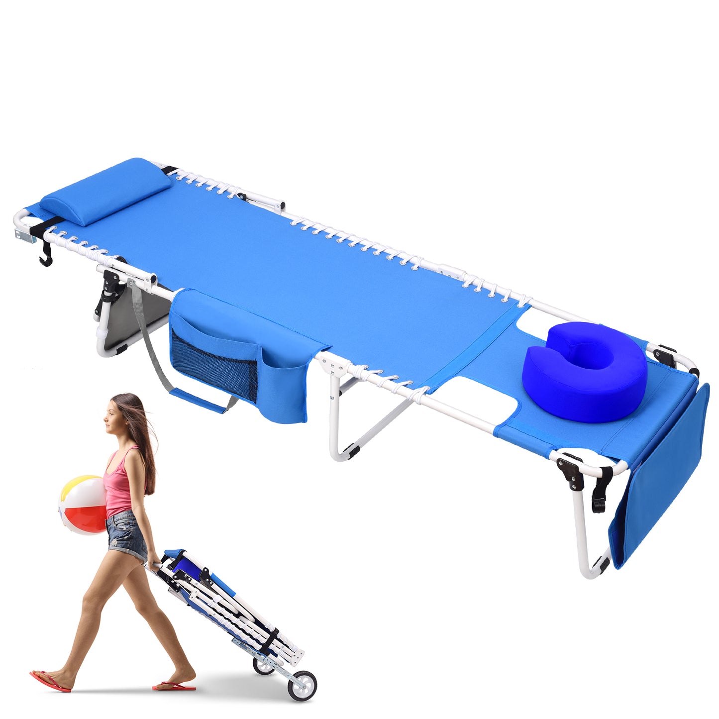 WHEEL-2-GO Heavy Duty Tanning Chair with Padded Face Hole and Wheels