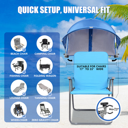 XL Universal Chair Umbrella Canopy with Heavy Duty Adjustable Clamp Clip for Most Beach Chair