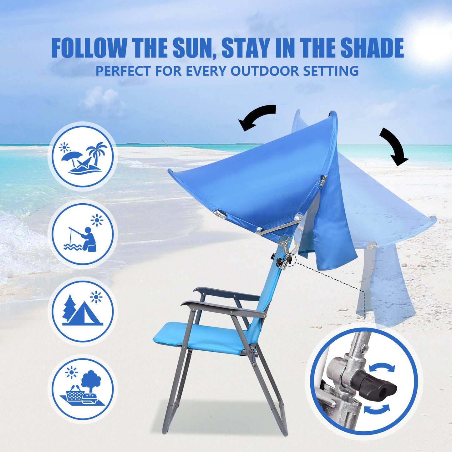 XL Universal Chair Umbrella Canopy with Heavy Duty Adjustable Clamp Clip for Most Beach Chair
