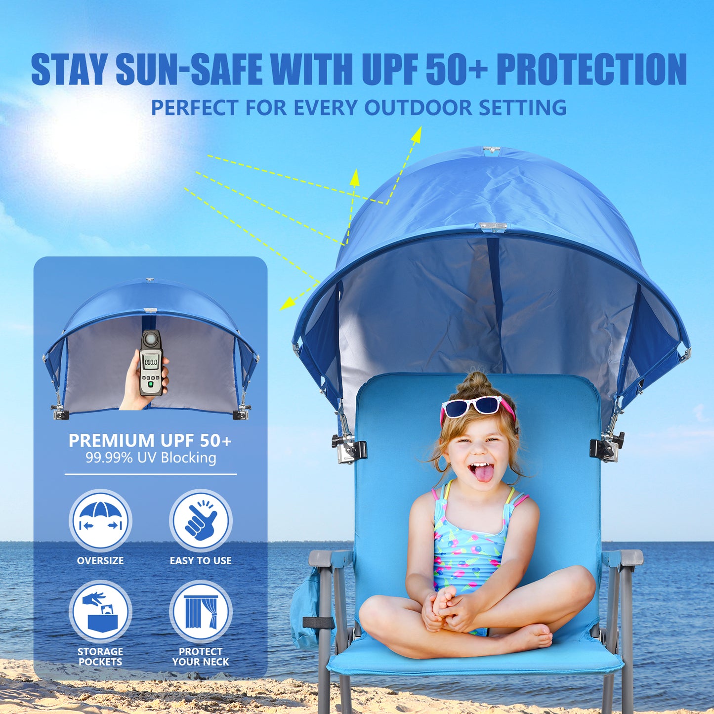 XL Universal Chair Umbrella Canopy with Heavy Duty Adjustable Clamp Clip for Most Beach Chair