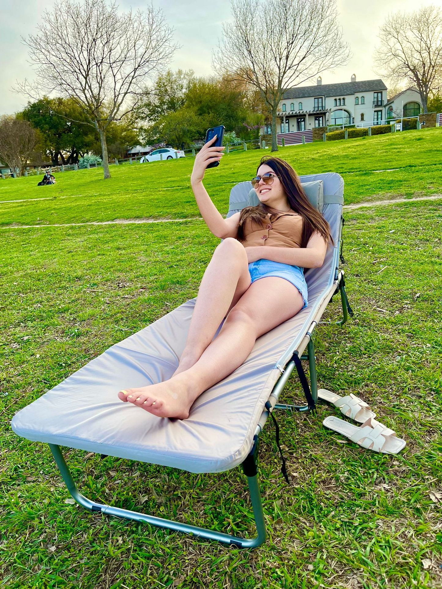 Minndudu Tanning Lounge Chair with Washable Cushion Face Arm Holes