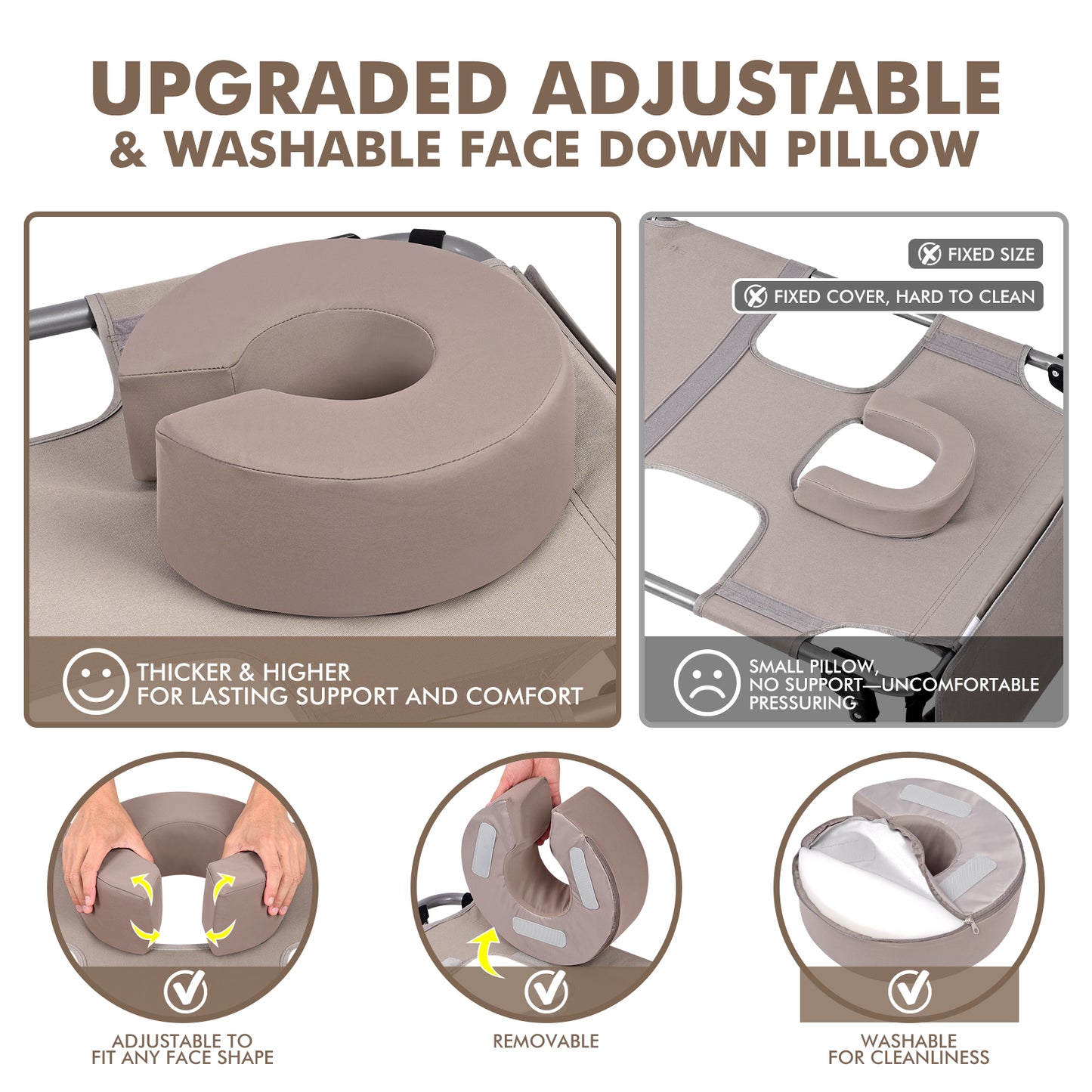 Wheel-To-Go Tanning Chair with Wheels & Face Hole & Thicker Washable Adjustable Pillow, Patent Design