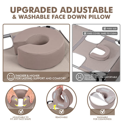Wheel-To-Go Tanning Chair with Wheels & Face Hole & Thicker Washable Adjustable Pillow, Patent Design