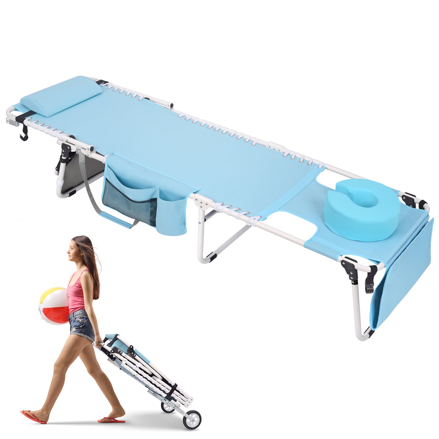 WHEEL-2-GO Heavy Duty Tanning Chair with Padded Face Hole and Wheels