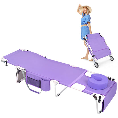 Wheel-To-Go Tanning Chair with Wheels & Face Hole & Thicker Washable Adjustable Pillow, Patent Design