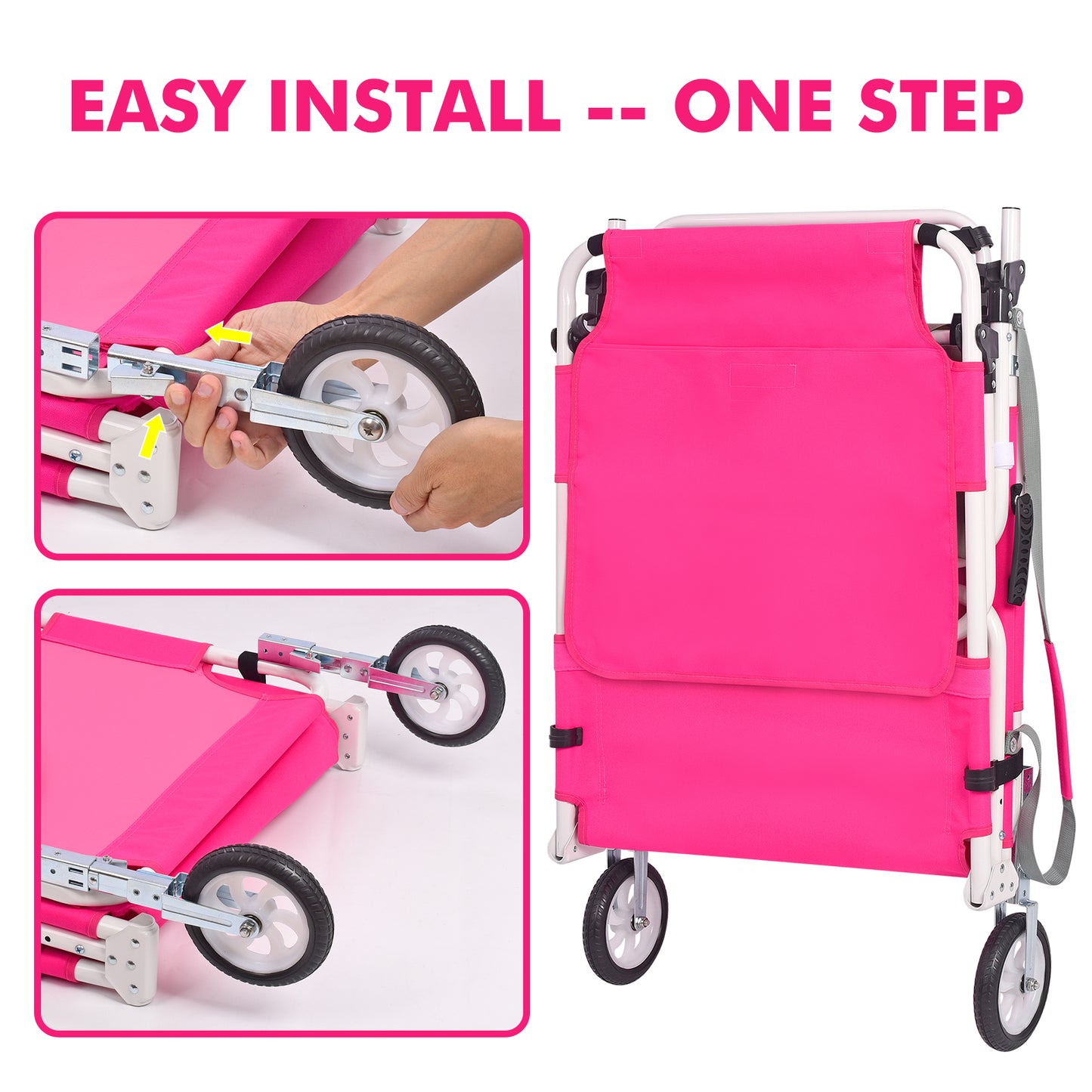Wheel-To-Go Tanning Chair with Wheels & Adjustable Sun Canopy & Face Hole & Thicker Washable Adjustable Pillow, Patent Design
