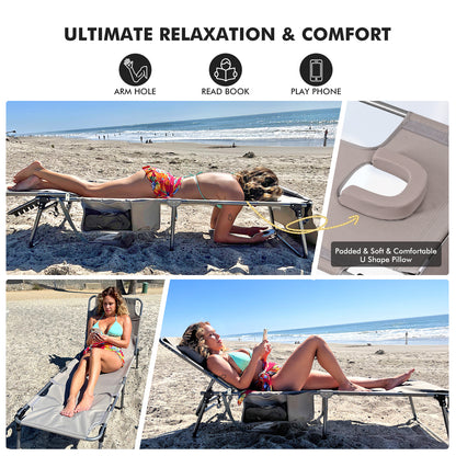 Minndudu Tanning Lounge Chair with Washable Cushion Face Arm Holes