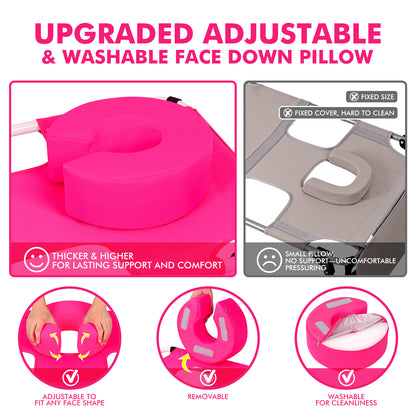 Wheel-To-Go Tanning Chair with Wheels & Adjustable Sun Canopy & Face Hole & Thicker Washable Adjustable Pillow, Patent Design