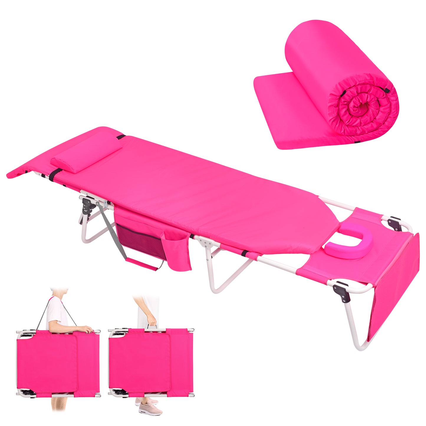 Minndudu Tanning Lounge Chair with Washable Cushion Face Arm Holes