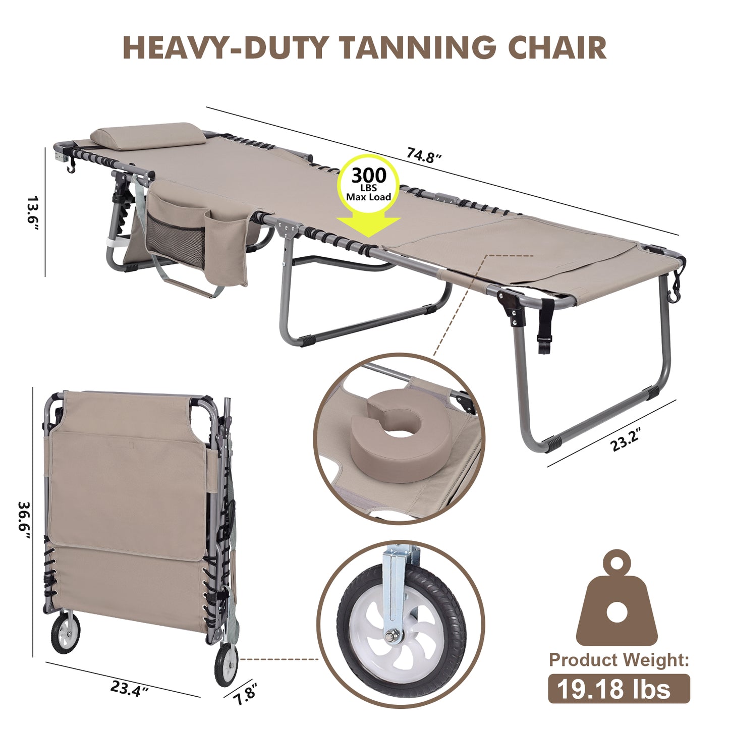 WHEEL-2-GO Heavy Duty Tanning Chair with Padded Face Hole and Wheels