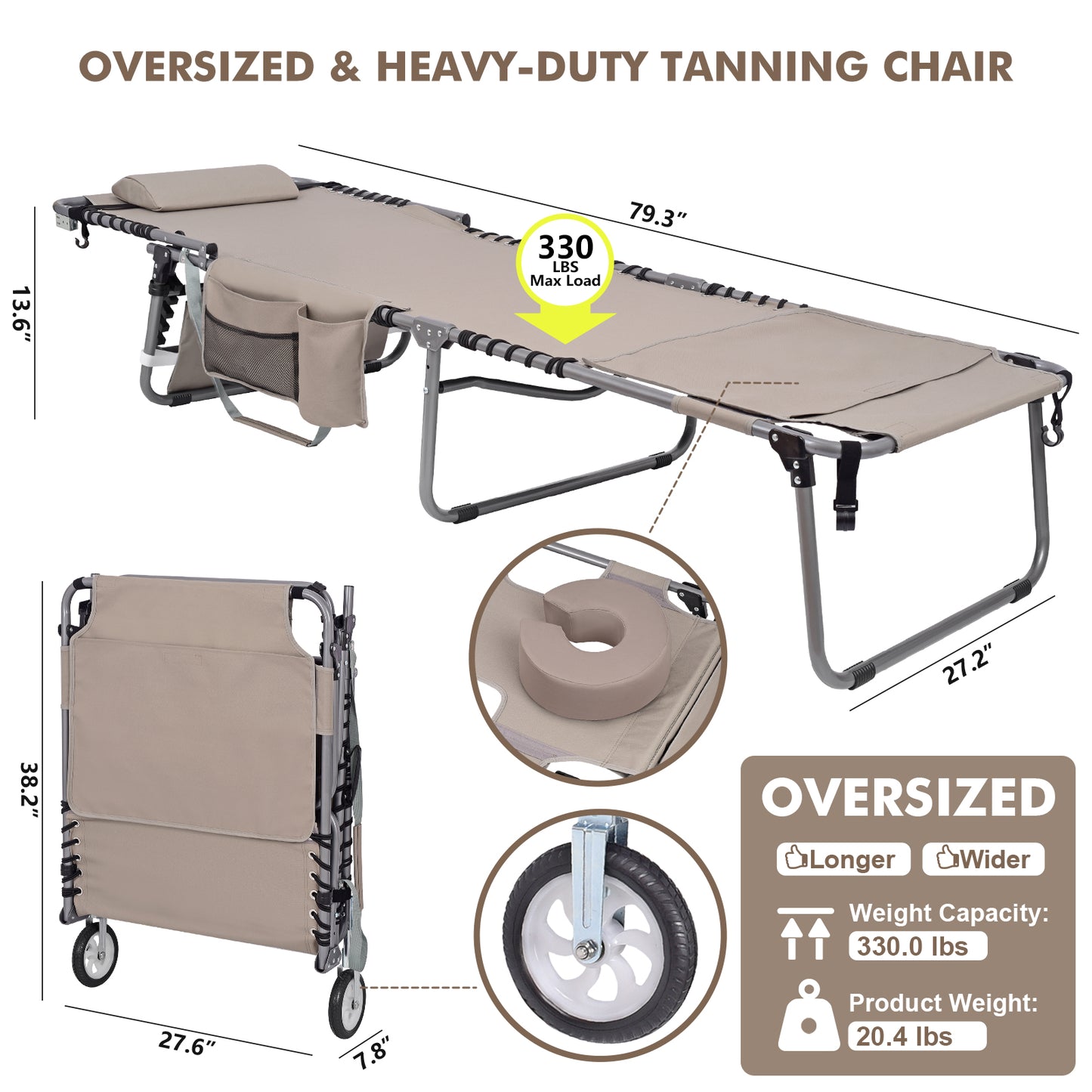 WHEEL-2-GO Heavy Duty Tanning Chair with Padded Face Hole and Wheels