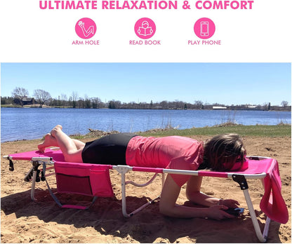 Wheel-To-Go Tanning Chair with Wheels & Adjustable Sun Canopy & Face Hole & Thicker Washable Adjustable Pillow, Patent Design